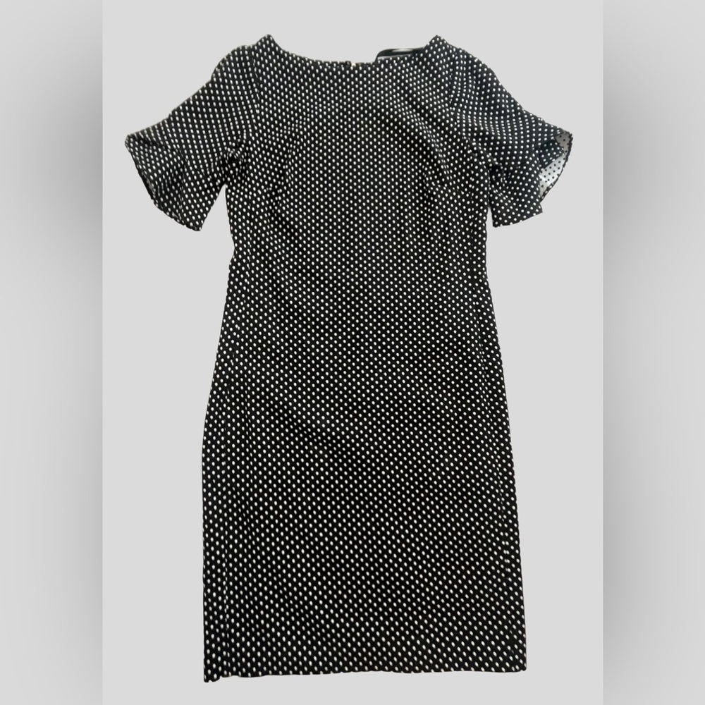 Karl Lagerfeld Black and White Polka Dot Pencil Sheath Dress Flared Sleeves 8